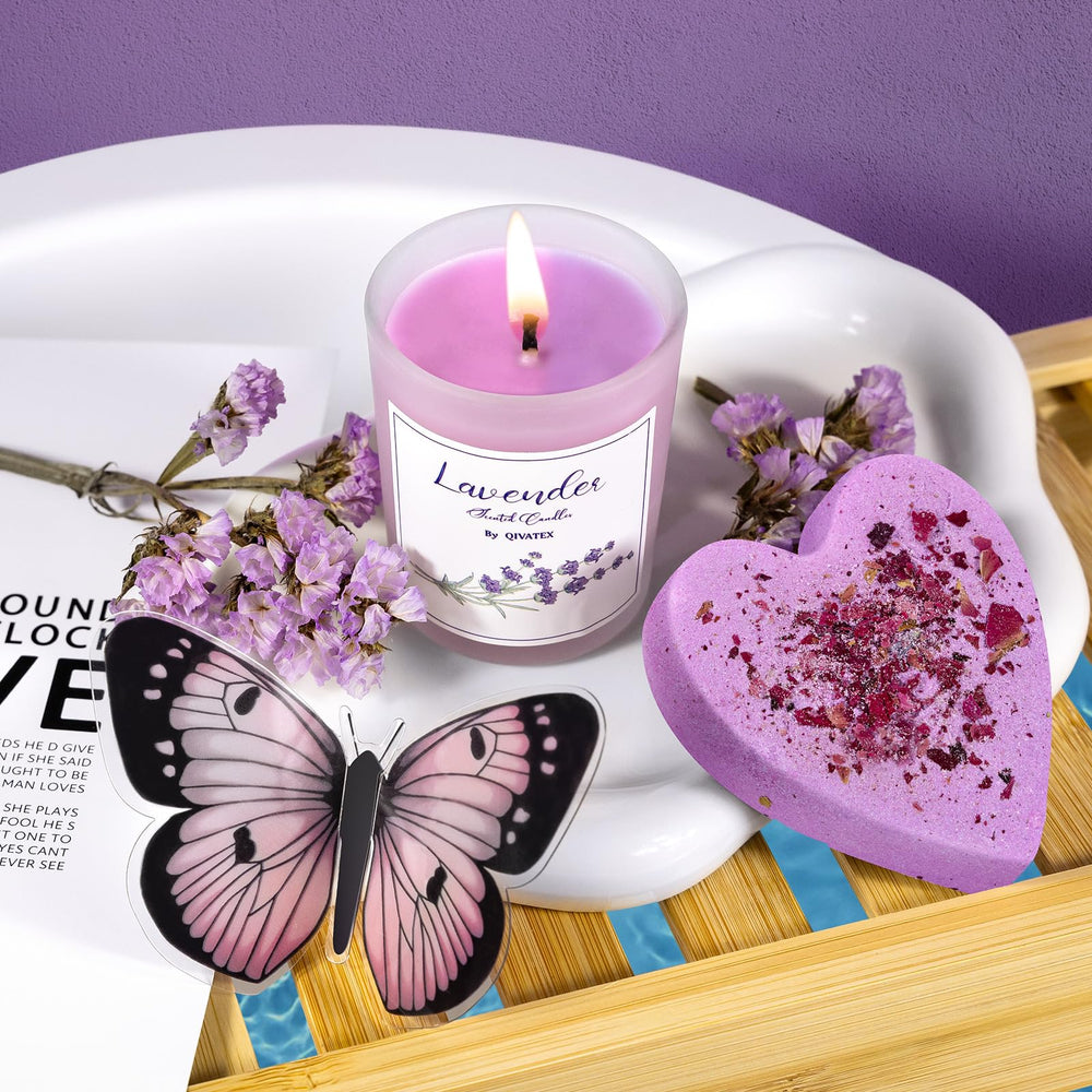 Qivatex bath gift set lavender bath salt supports a soothing aromatic immersion.