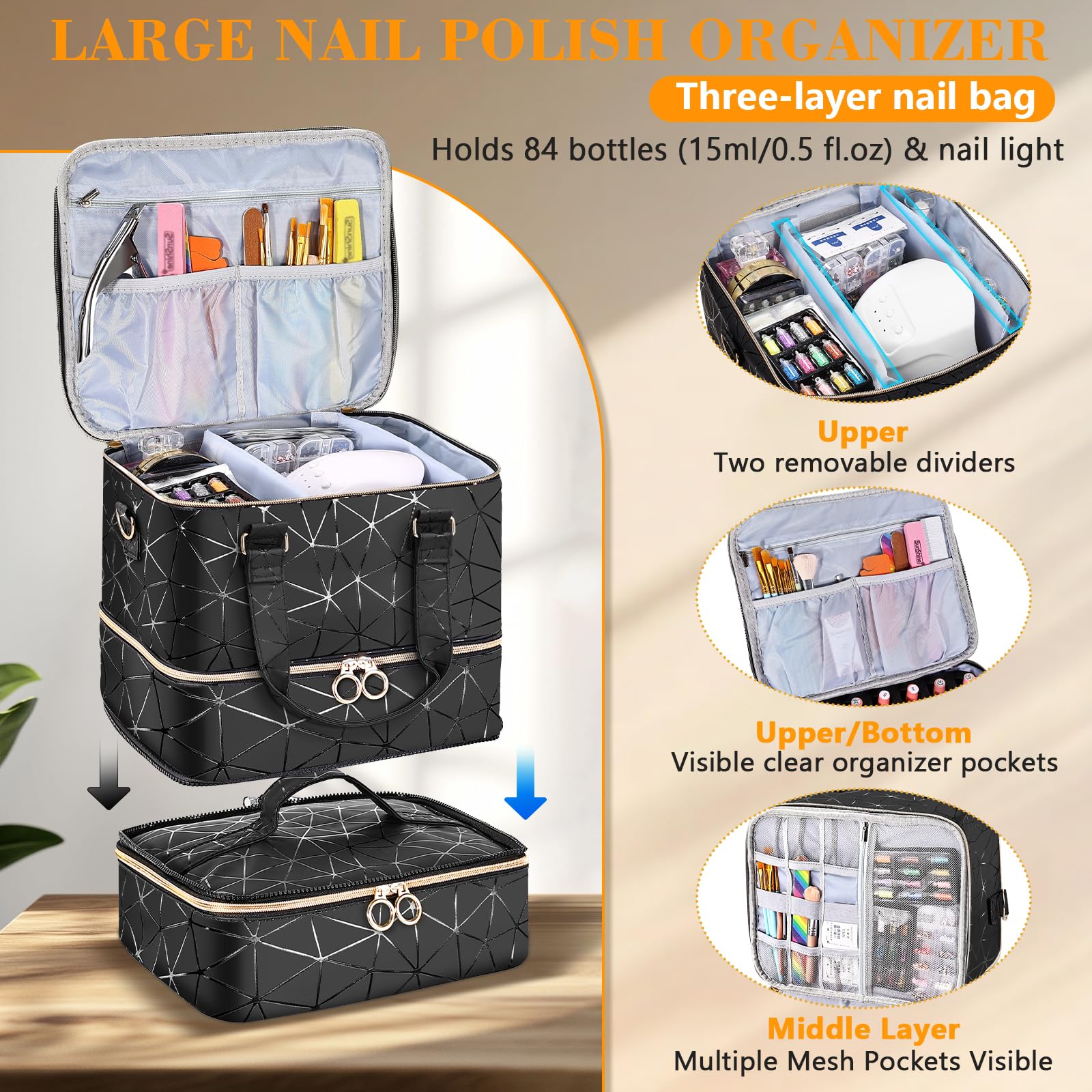 Qiyfddf nail polish organizer interior dividers keeping bottles neatly separated