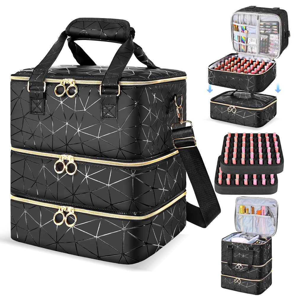 Qiyfddf nail polish organizer top view showing three-layer design for travel-ready setup