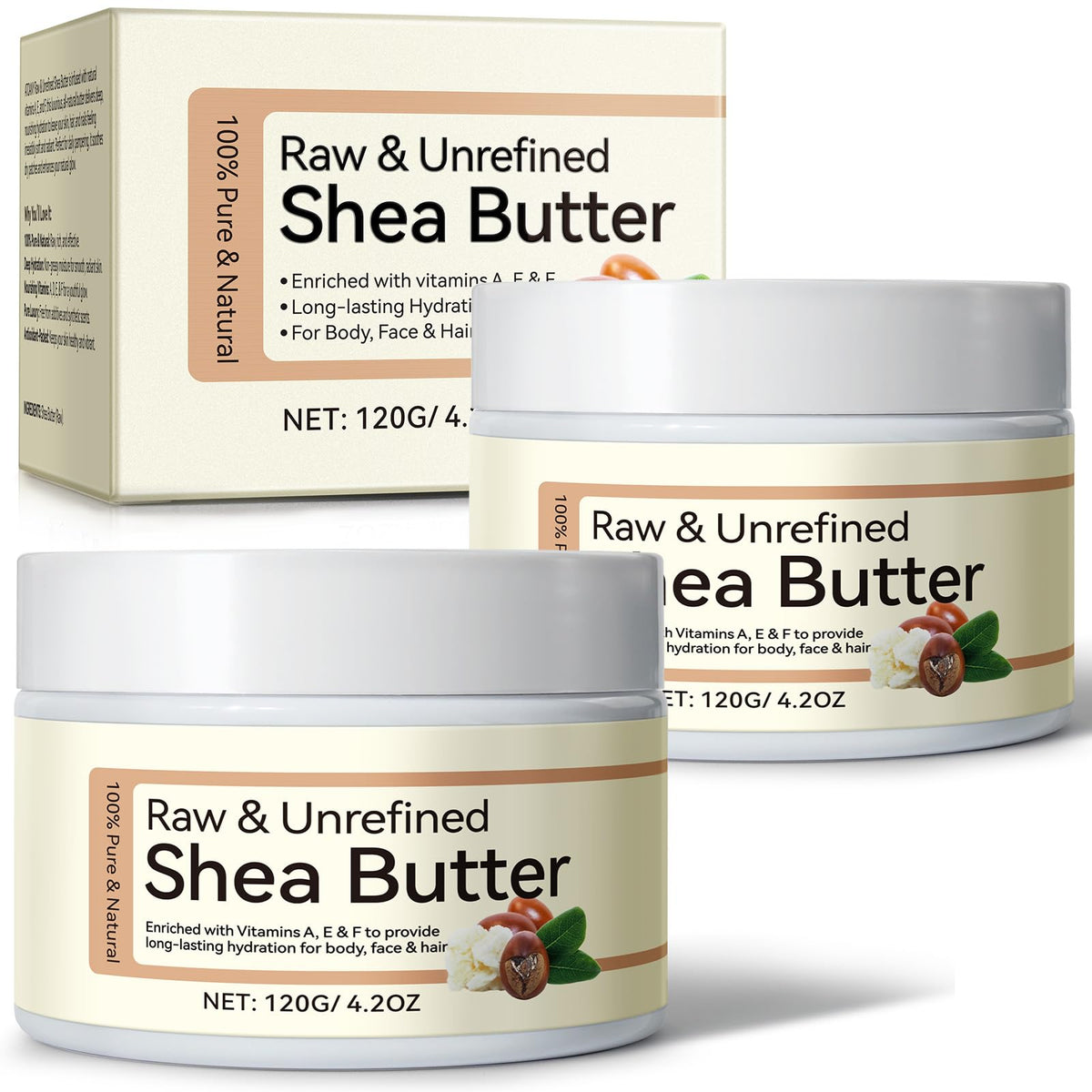 QJCWXIAOX 2-pack shea butter packaging closeup for DIY skincare