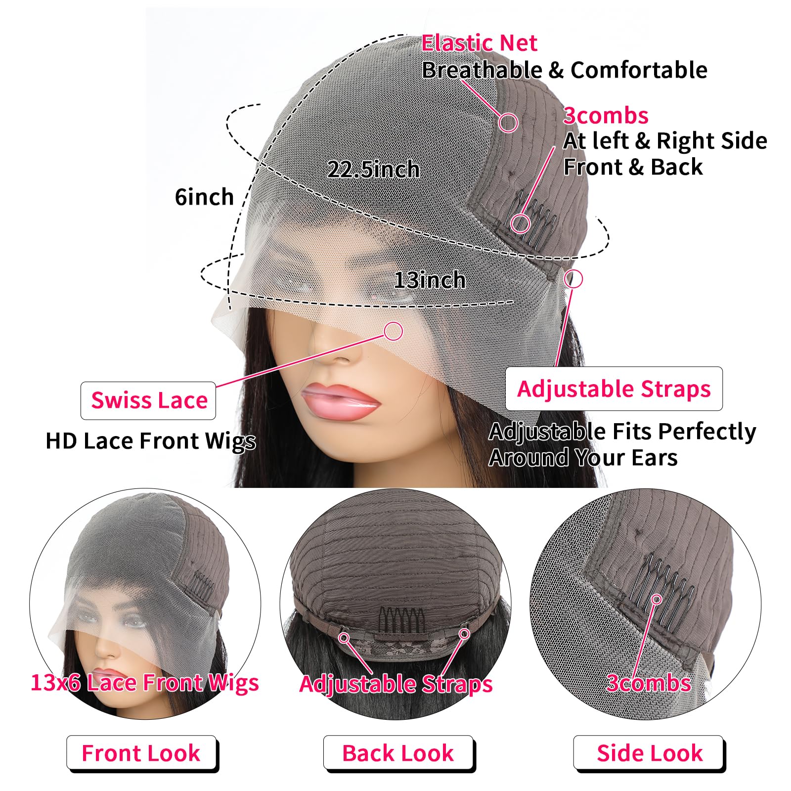 QKOQKO glueless cap with adjustable straps for secure all-day comfort