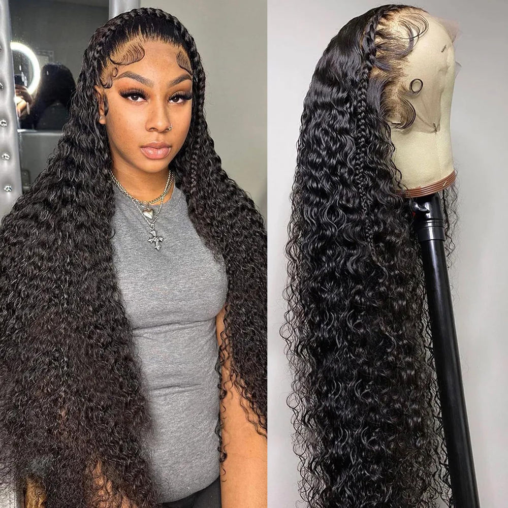 QKOQKO water wave lace front wig 30in showing natural texture for long-lasting styling options