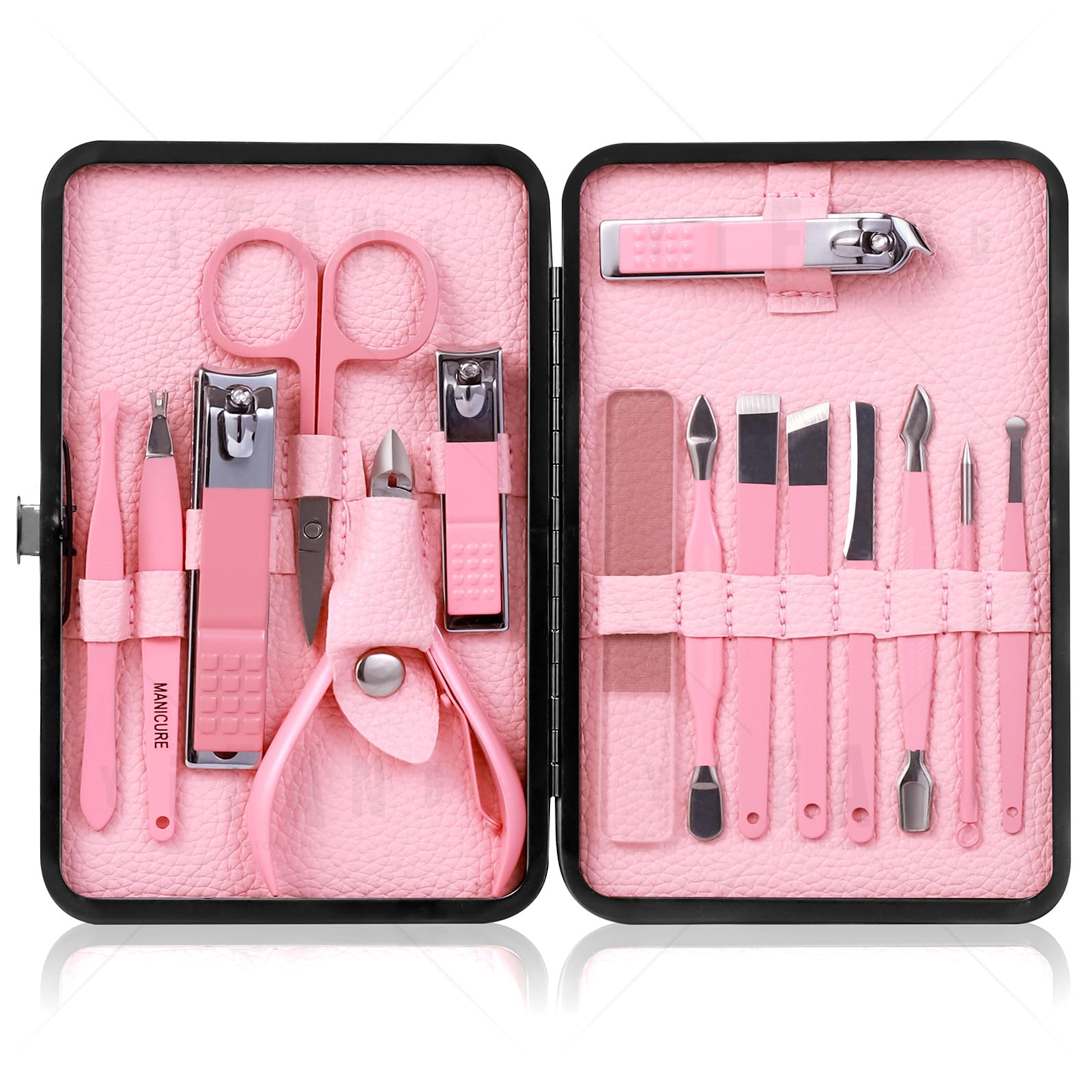 Set QLNE 15 en 1 con estuche rosa para manicura en casa
