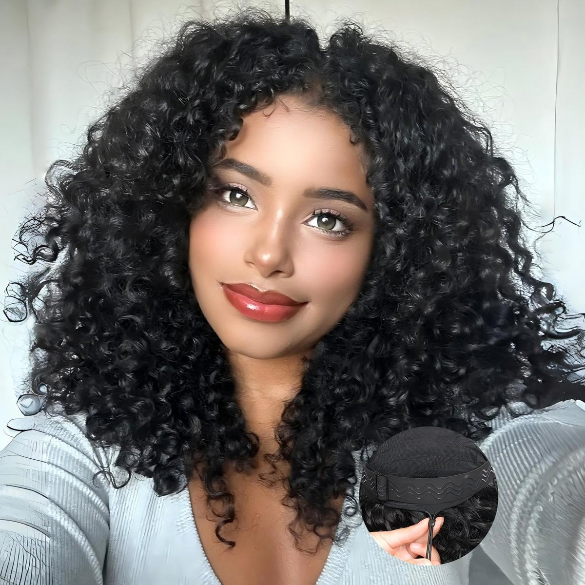 Qmaple half wig front view with natural water-wave texture for everyday style