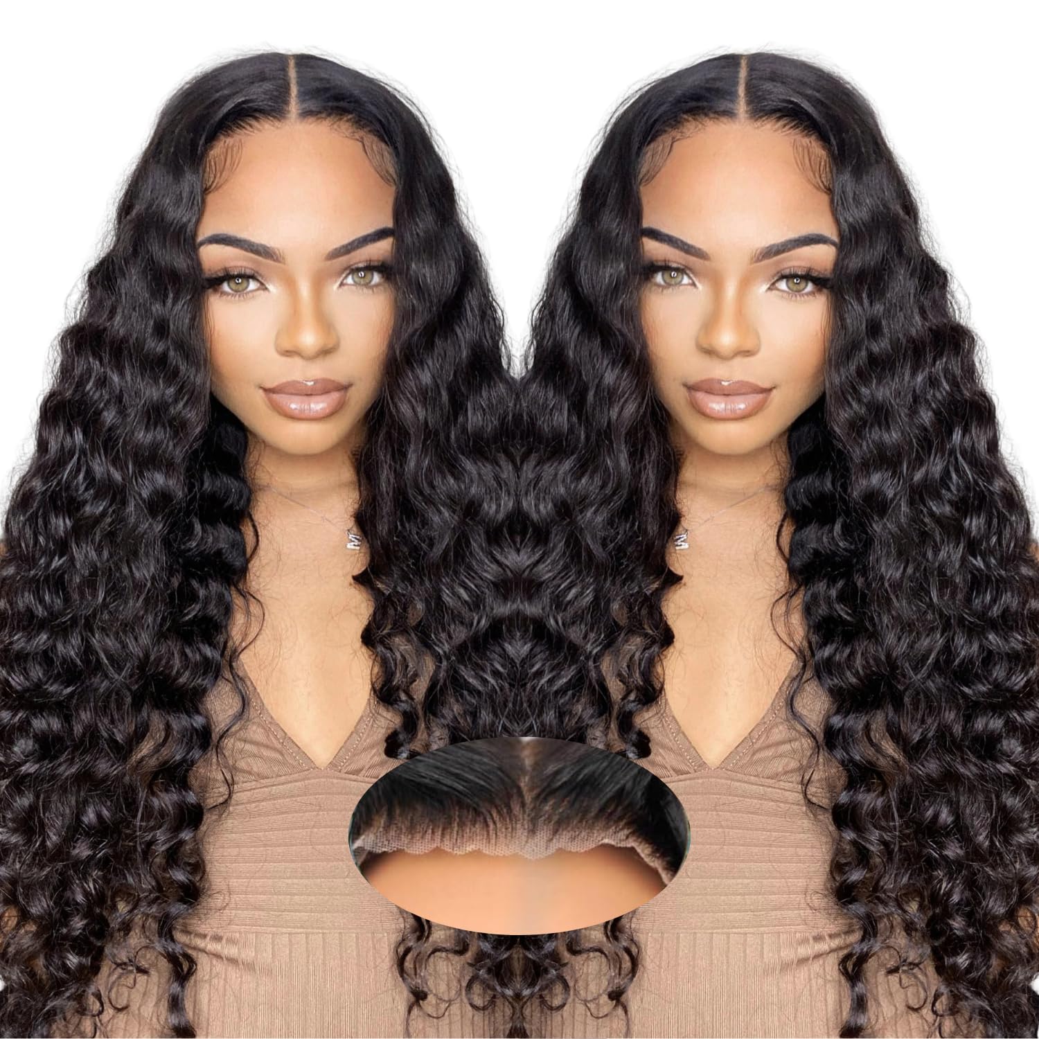 Qokyku glueless wig with deep wave lace front 24 inch showcases natural volume for quick styling