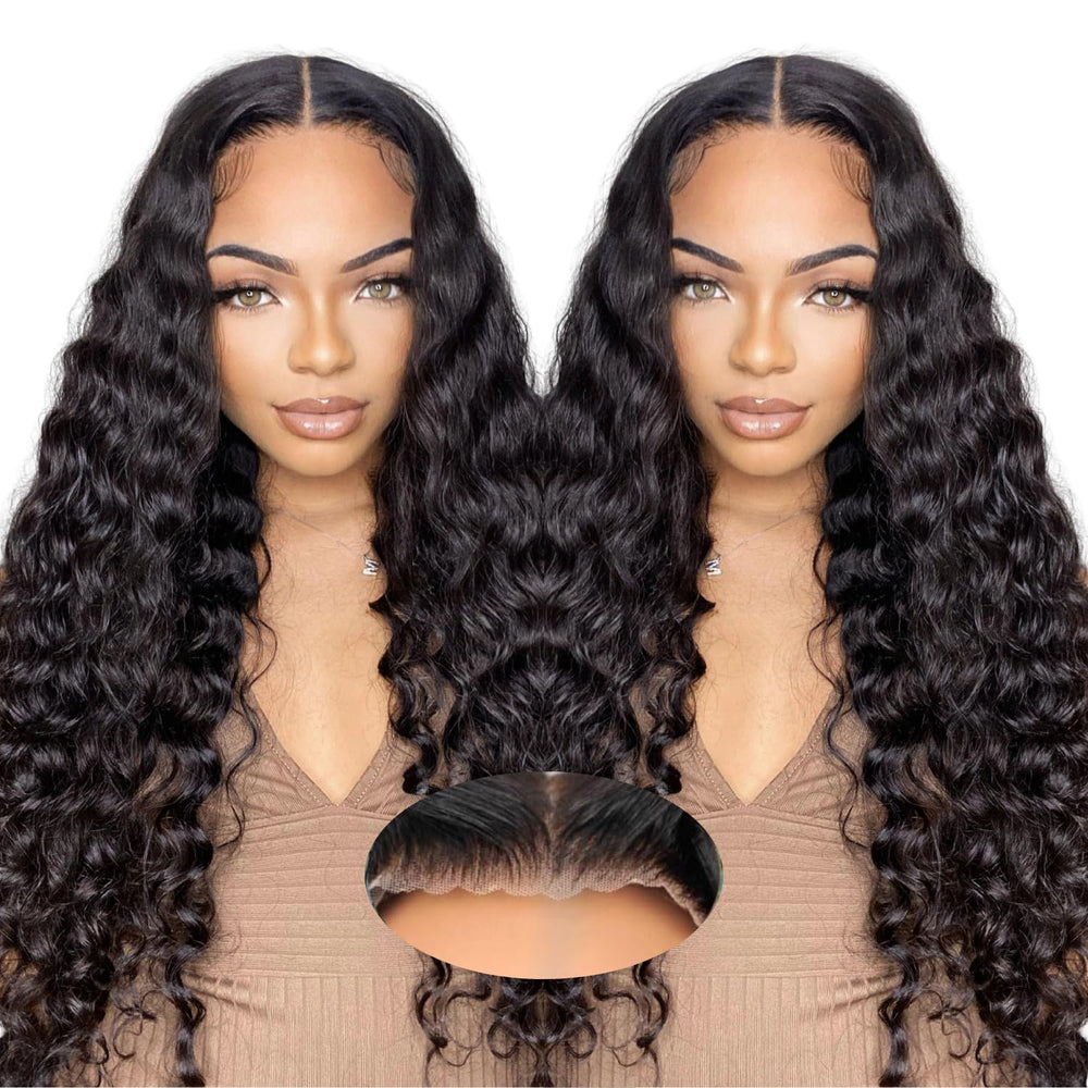 Qokyku glueless wig with deep wave lace front 24 inch showcases natural volume for quick styling