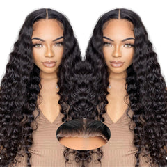 Qokyku glueless wig with deep wave lace front 24 inch showcases natural volume for quick styling