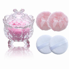 Qopoto 5-piece large body powder puff with crystal container for easy storage and application.