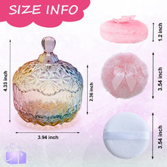 Qopoto crystal glass container holds puff securely while keeping powder fresh.