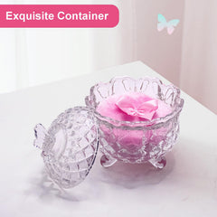 Qopoto glass crystal container keeps puff organized between uses.