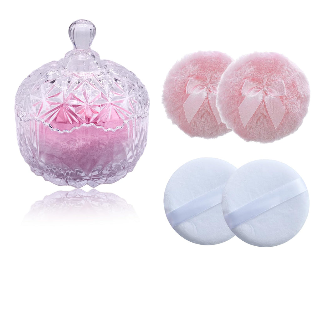 Qopoto large body powder puff with clear container for easy storage