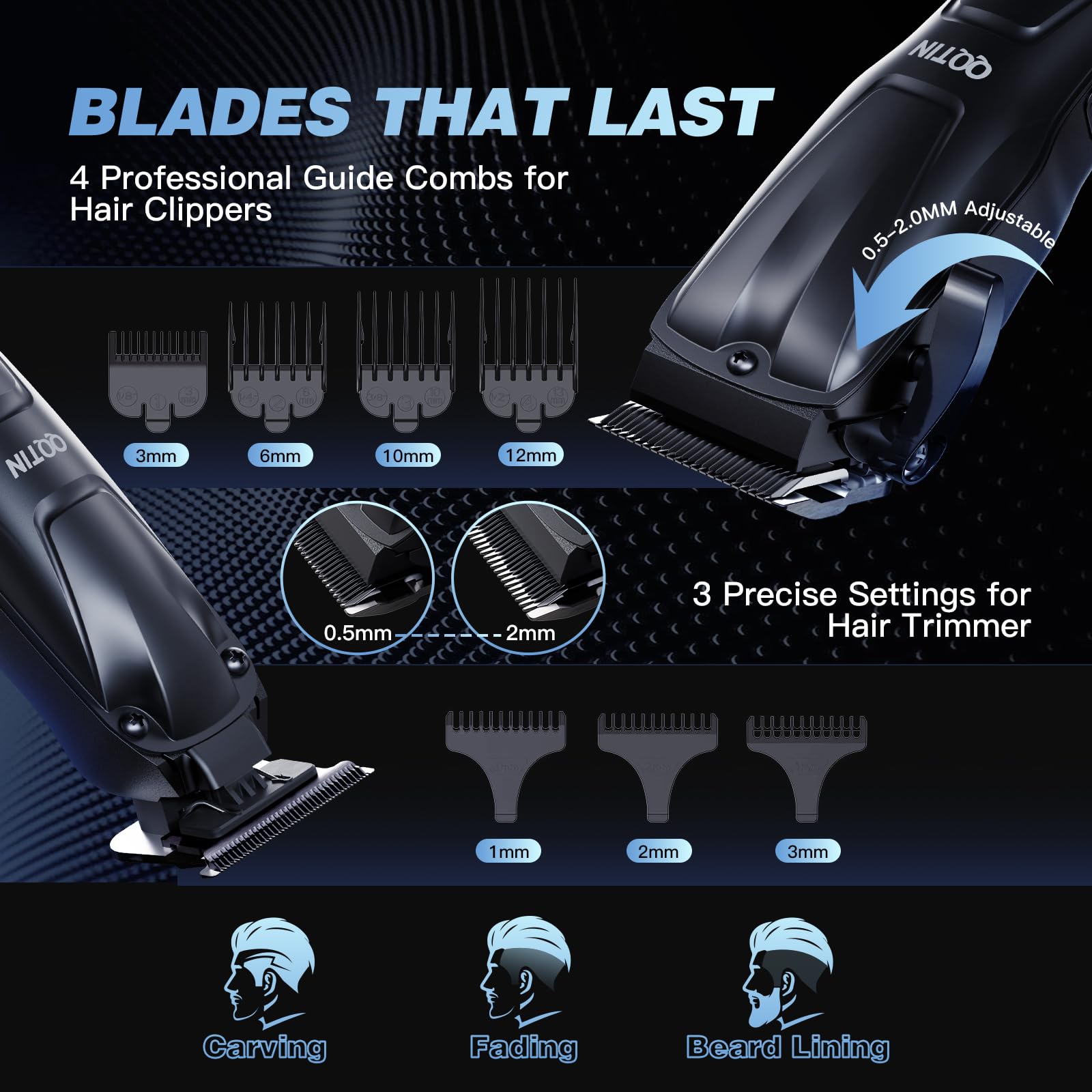 QQTIN ergonomic handle provides comfortable grip during long grooming sessions
