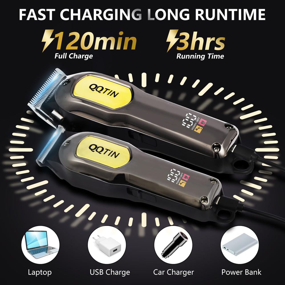 QQTIN hair clippers led-battery-indicator shows remaining charge for uninterrupted sessions