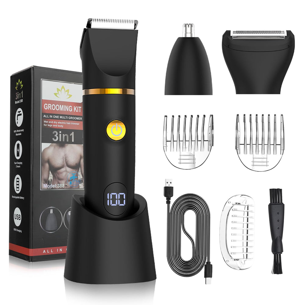 QREEYX manscape LED-display trimmer for precise on-the-go grooming.