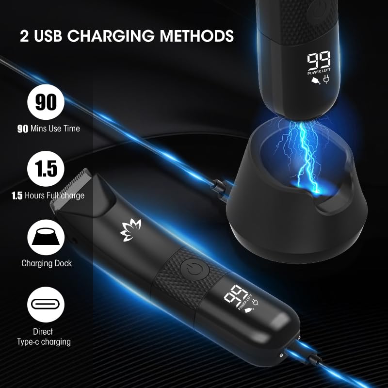 QREEYX Manscape Trimmer held in hand demonstrates lightweight, comfortable grip.