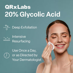 QRxLabs glycolic-acid-20-percent-pads-finger-notch-design close-up for easy one-hand application and control.