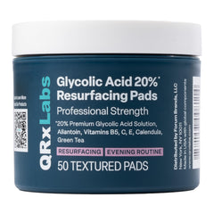 QRxLabs glycolic acid 20% resurfacing pads jar ready for nightly exfoliation