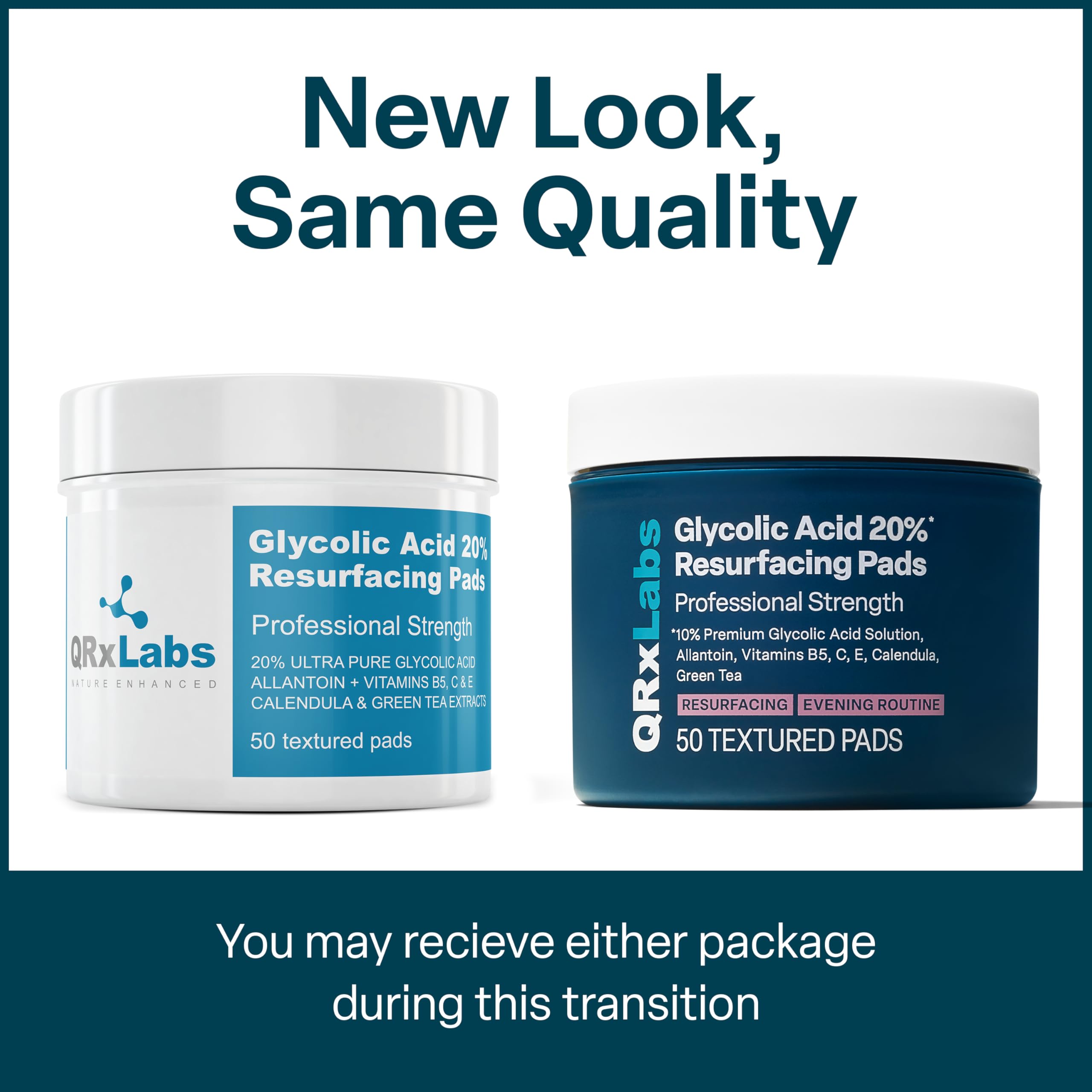QRxLabs glycolic-acid-pads package front displayed on vanity