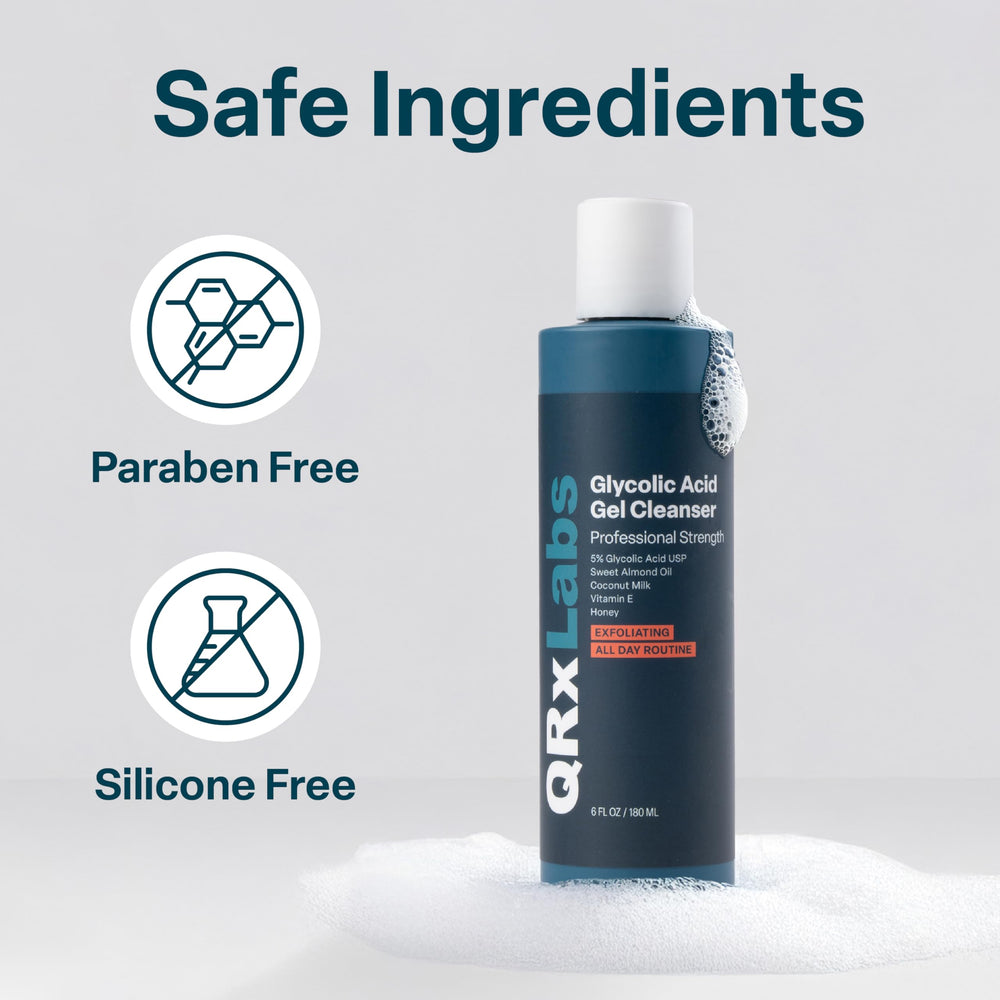 QRxLabs glycolic face wash application in hand signals pre-peel skin prep