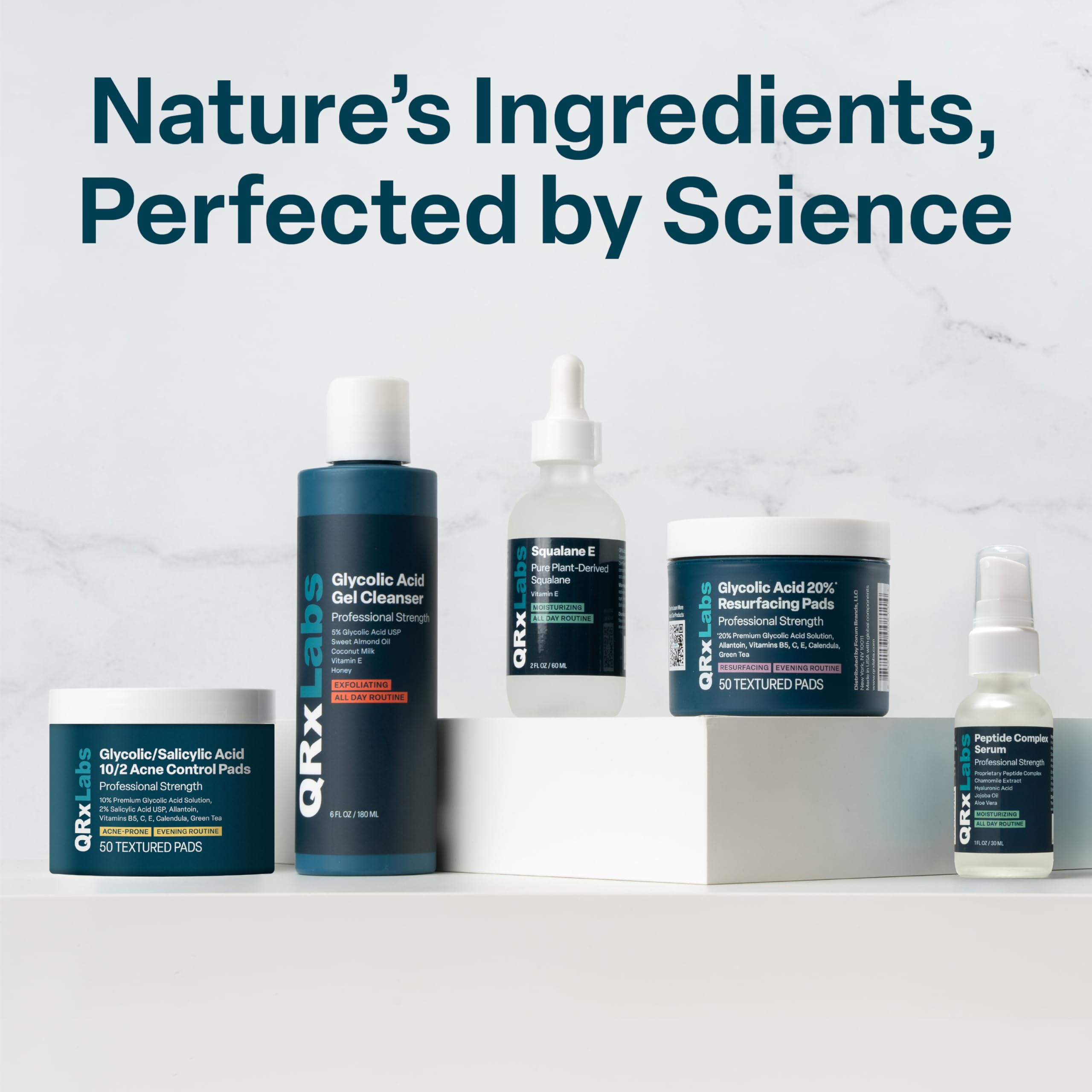 QRxLabs glycolic face wash label closeup notes unscented formula for sensitive skin
