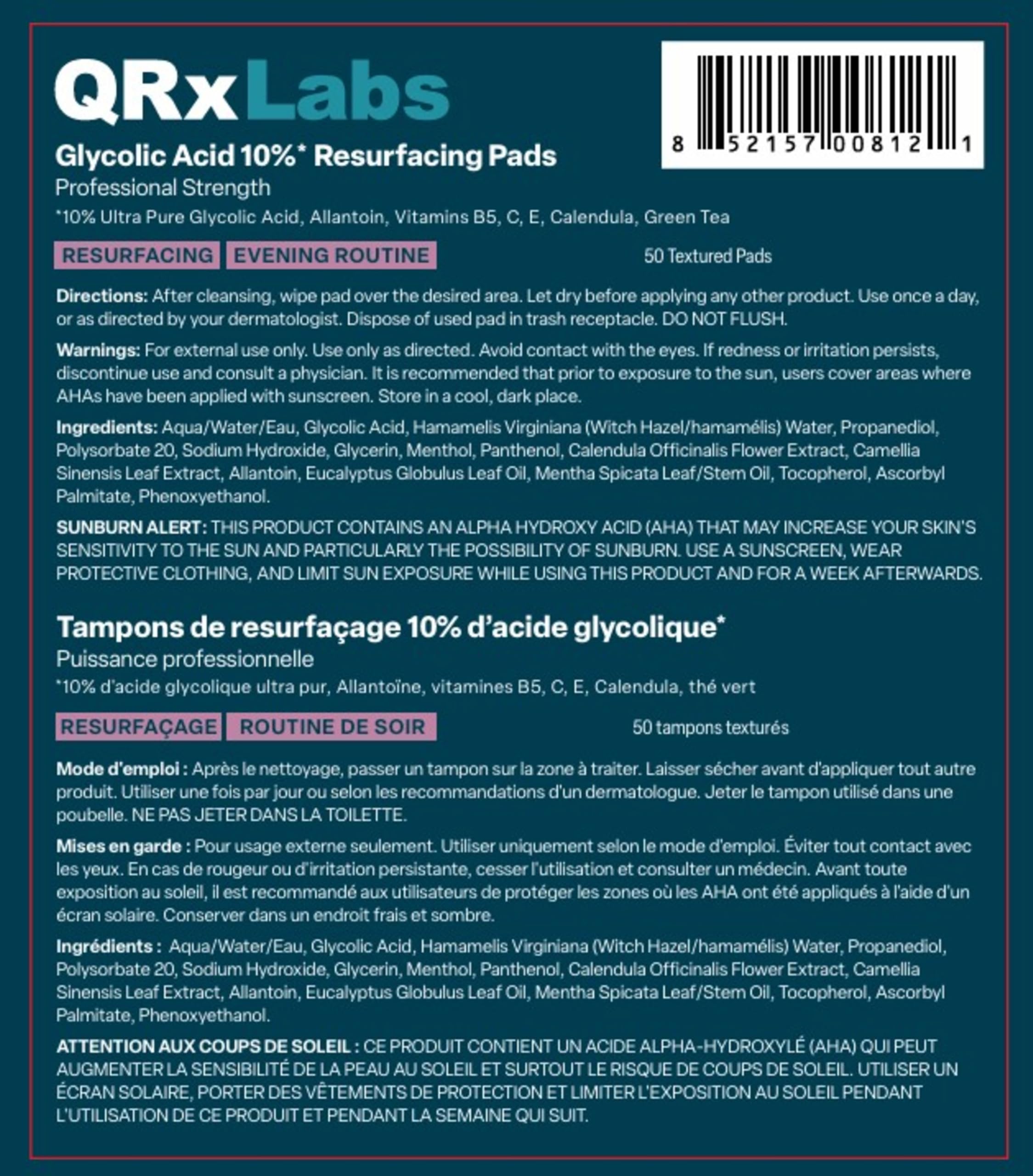 QRxLabs Glycolic Pads textured pad closeup indicating effective exfoliation results.