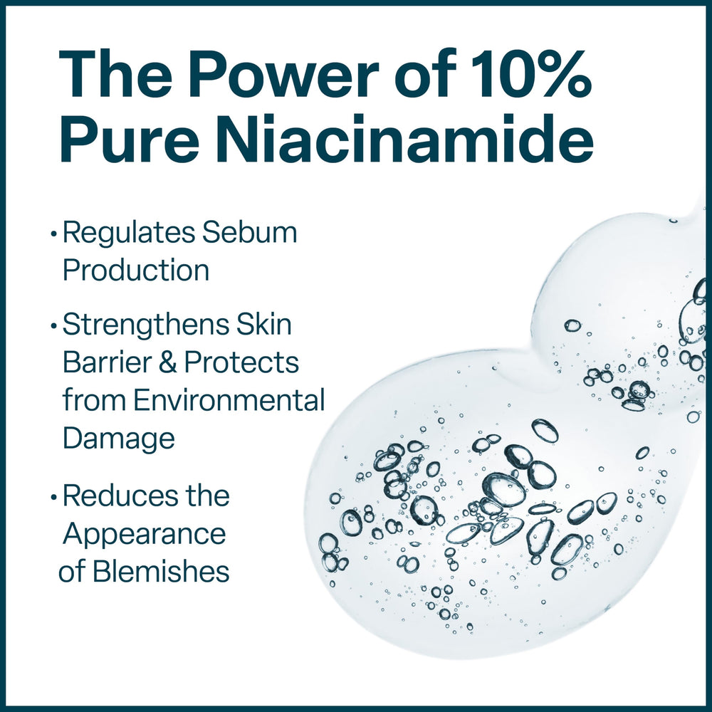 QRxLabs NiacinaMax serum ingredient label with tea tree oil for blemish support