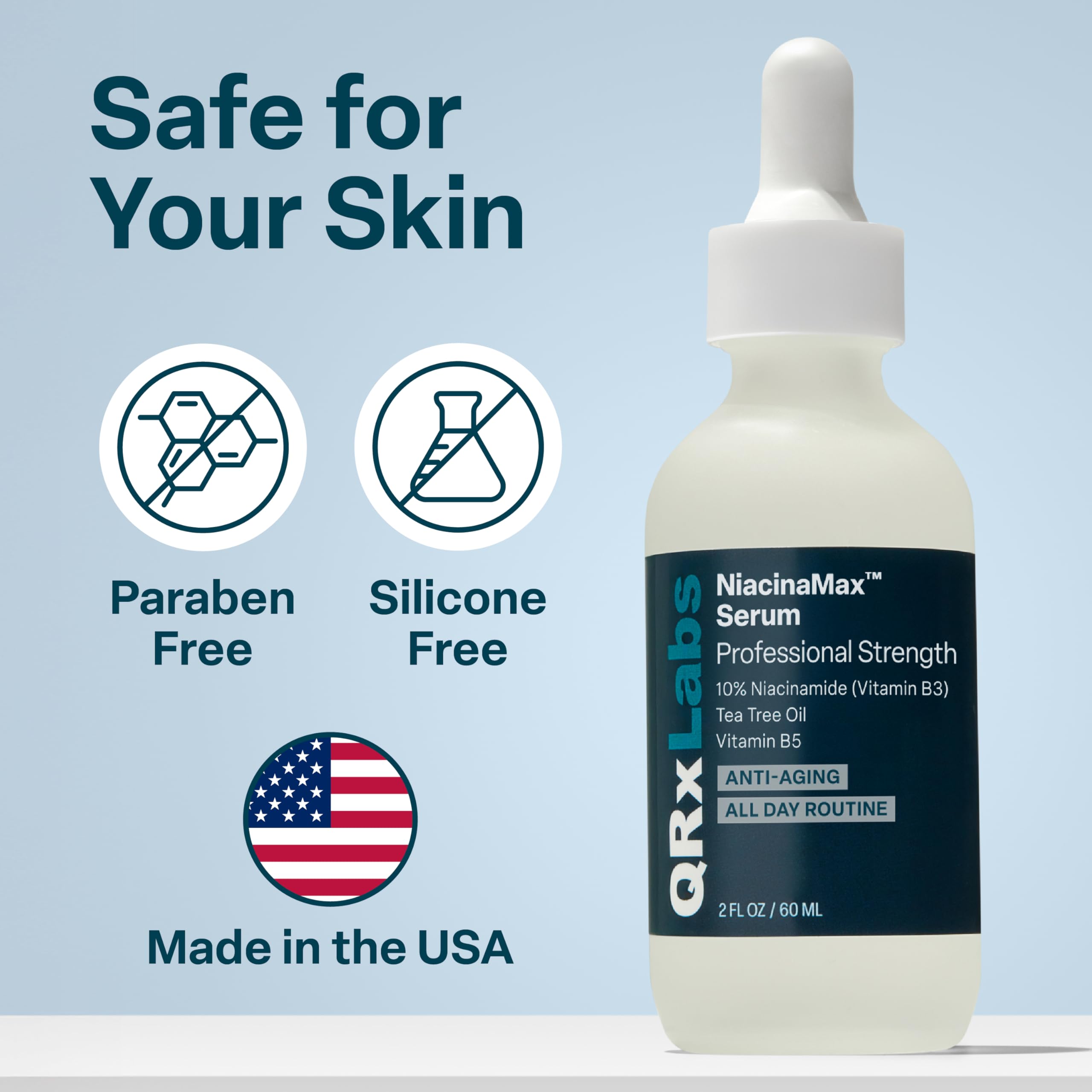 QRxLabs NiacinaMax serum on skin demonstrating light, non-greasy absorption