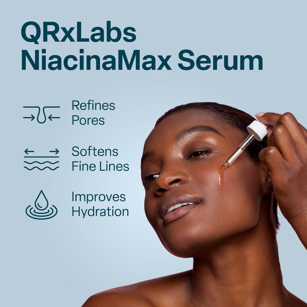 QRxLabs NiacinaMax serum pump closeup for easy, even application