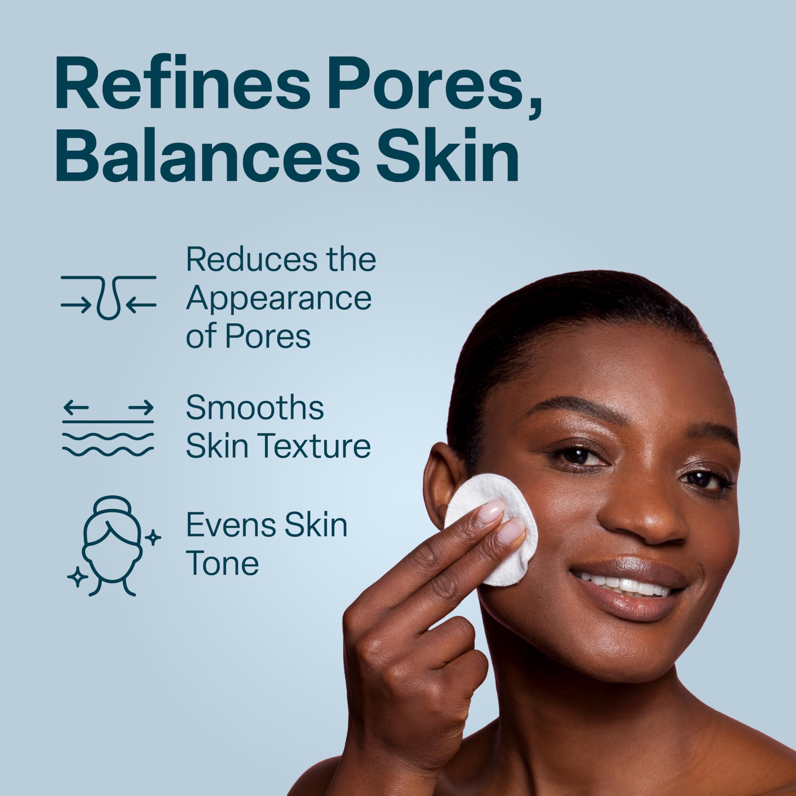 QRxLabs Pore Refining Toner Pads bottle close-up reveals vitamin rich formula