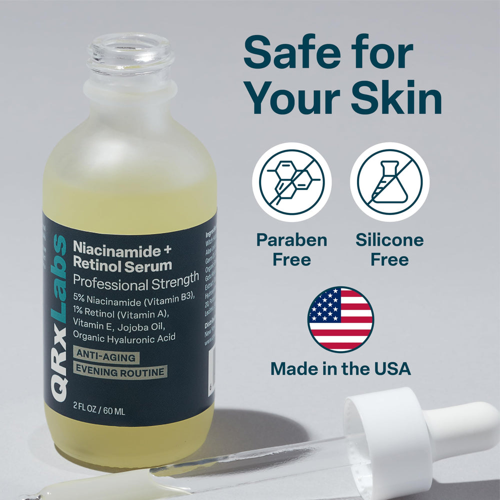 QRxLabs serum drop image showing precise application and silky texture on skin