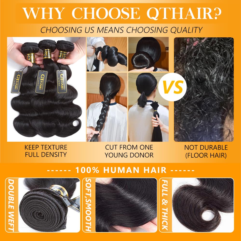 QTHAIR Brazilian Body Wave bundles 20-inch length showcases dramatic length and fullness.