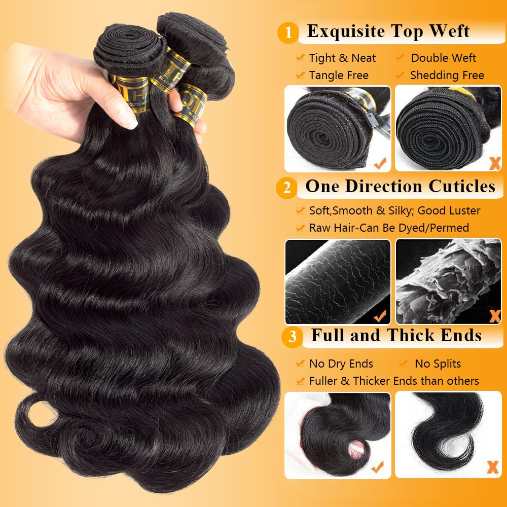 QTHAIR Brazilian Body Wave bundles weft closeup highlights strong double-weft and tangle-free performance.