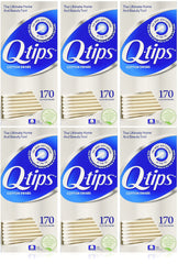 Q-Tips cotton swabs 170-count six-pack for sensitive areas and baby care.