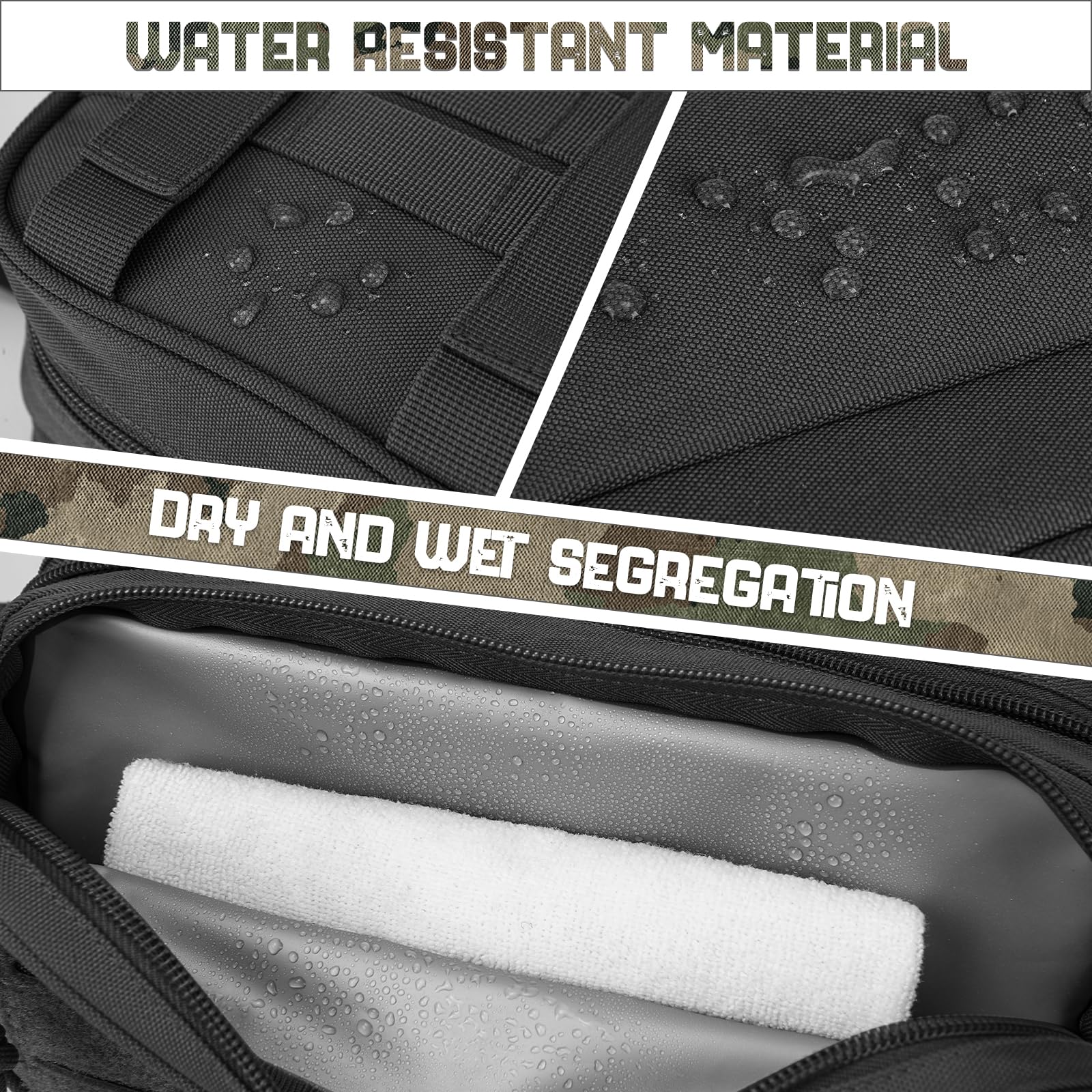 QT&QY 900D water-resistant fabric close-up highlights durable, spill-resistant shell.