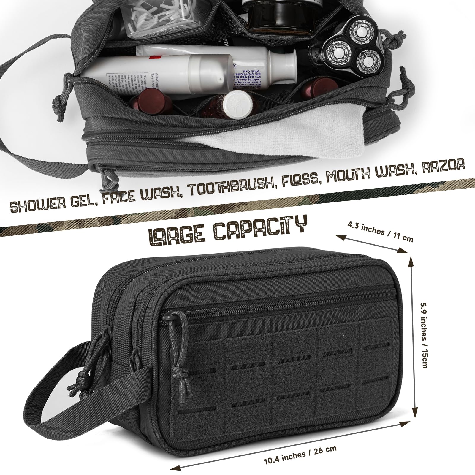 QT&QY MOLLE front pocket attachment enables expandable external storage.