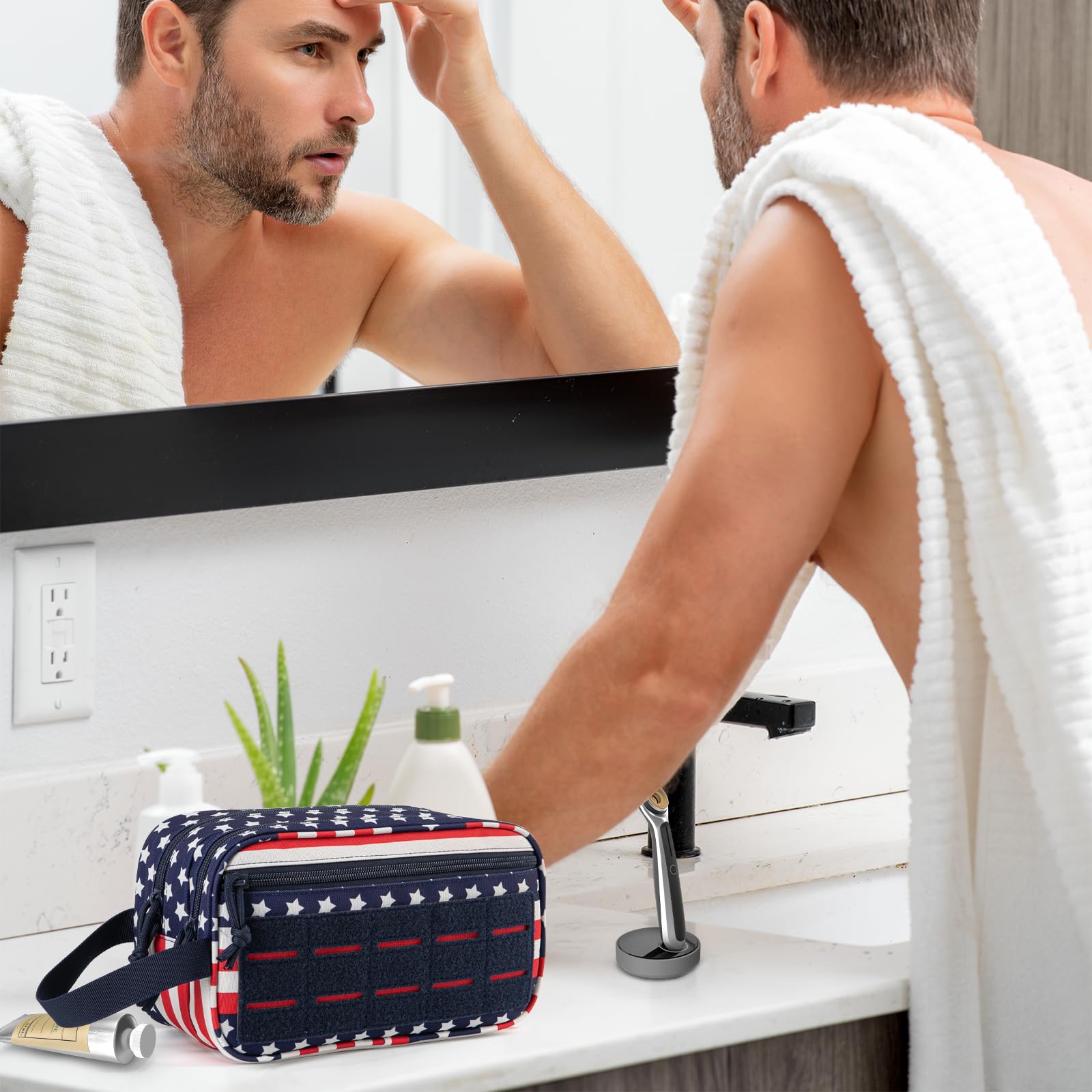 QT&QY Tactical Toiletry Bag wide-mouth opening for quick access on trips