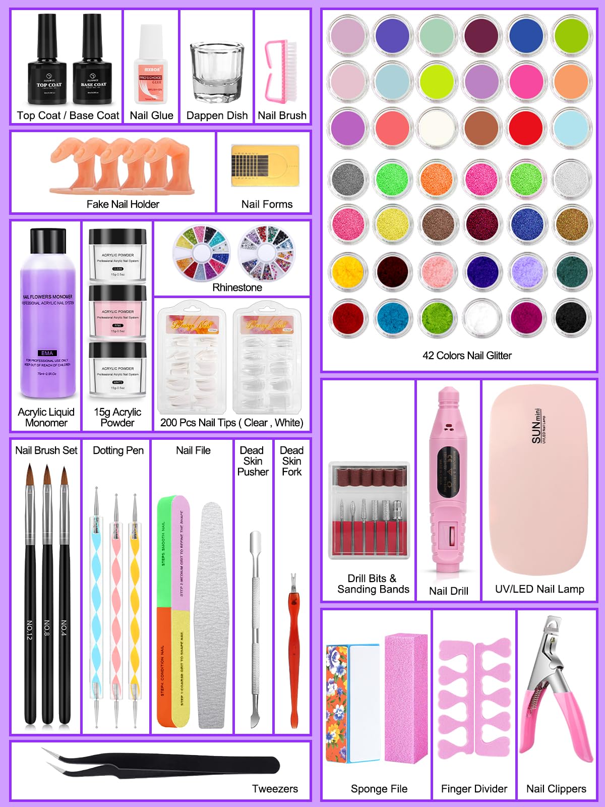 Quaferen 42-colors glitter powder displays vibrant options for creative nail art.