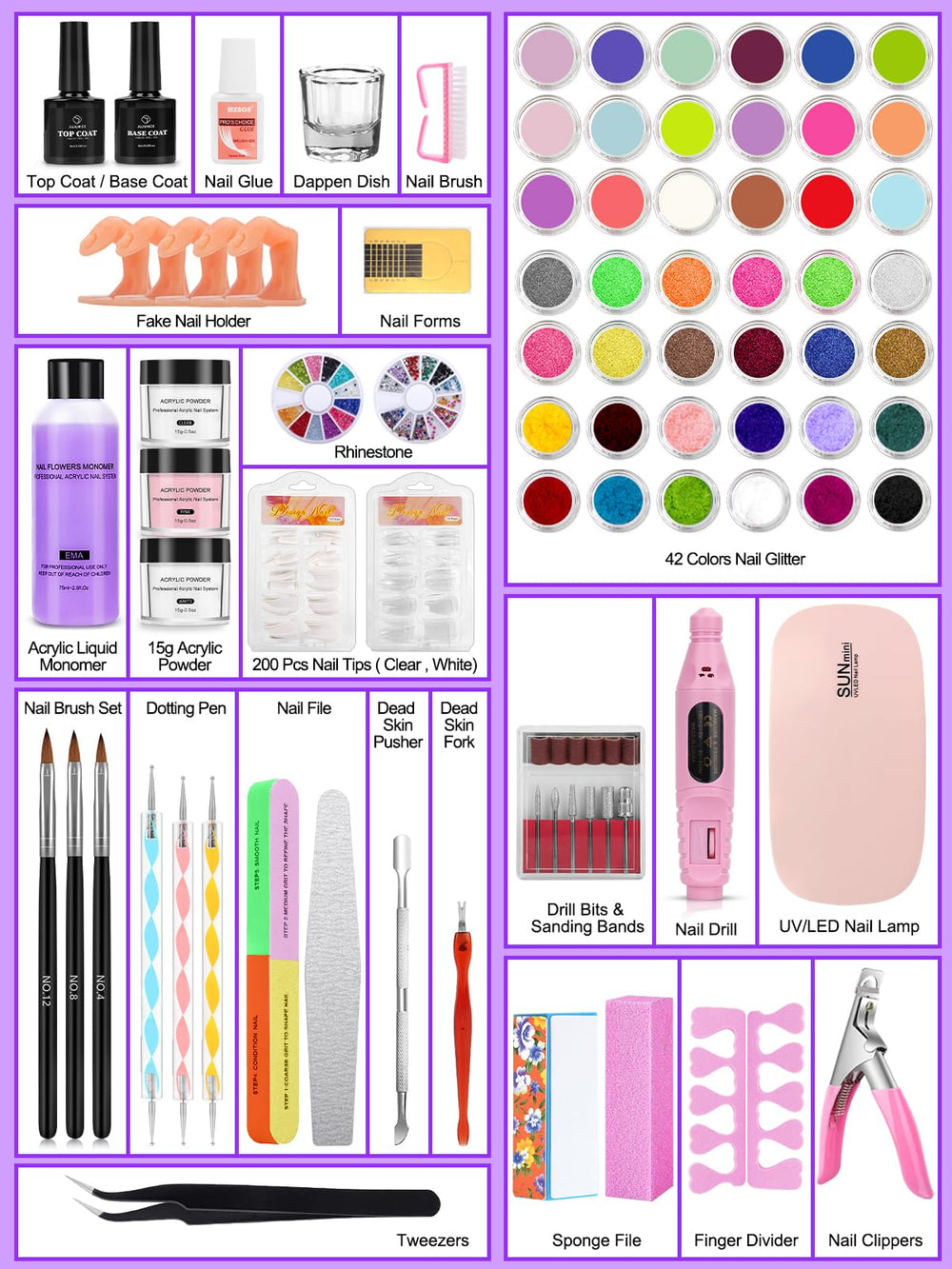 Quaferen 42-colors glitter powder displays vibrant options for creative nail art.
