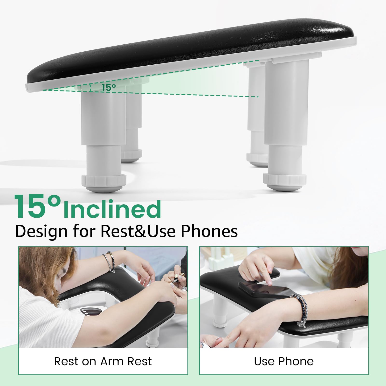 Quaferen big arm rest front angle showcases ergonomic alignment for relaxed shoulders during long manicures.