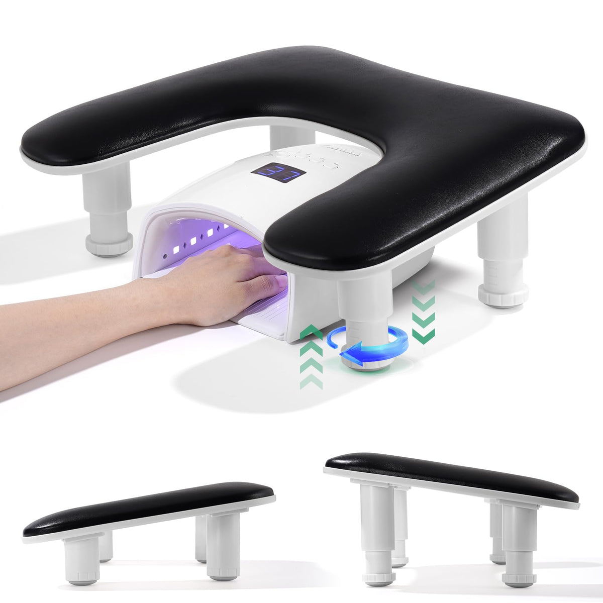 Quaferen big arm rest side view highlighting adjustable height and stable base for comfortable sessions.