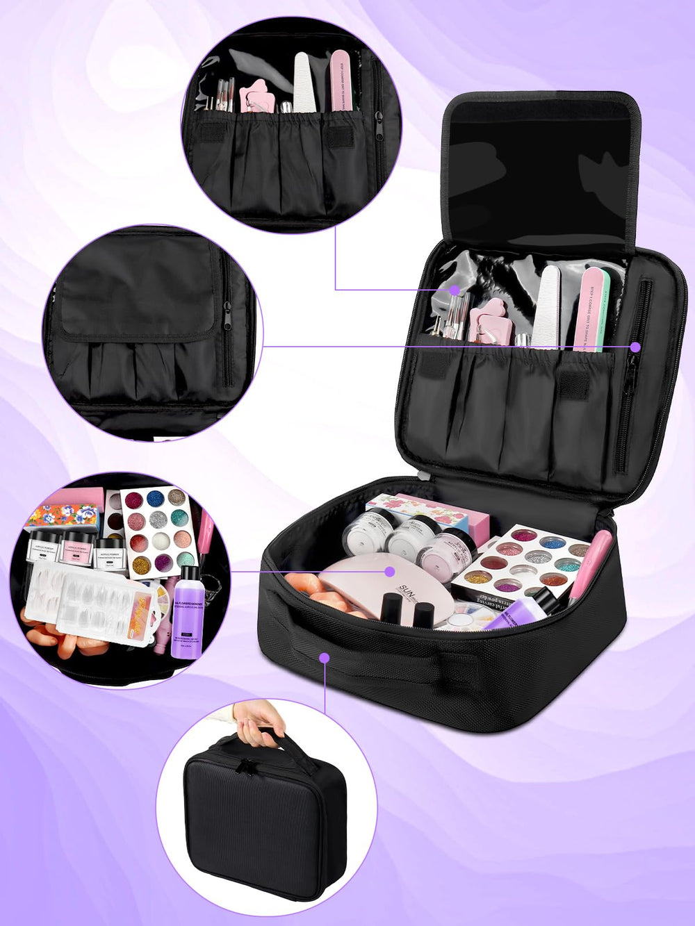 Quaferen nail art tools bag keeps tools organized for home or salon use.
