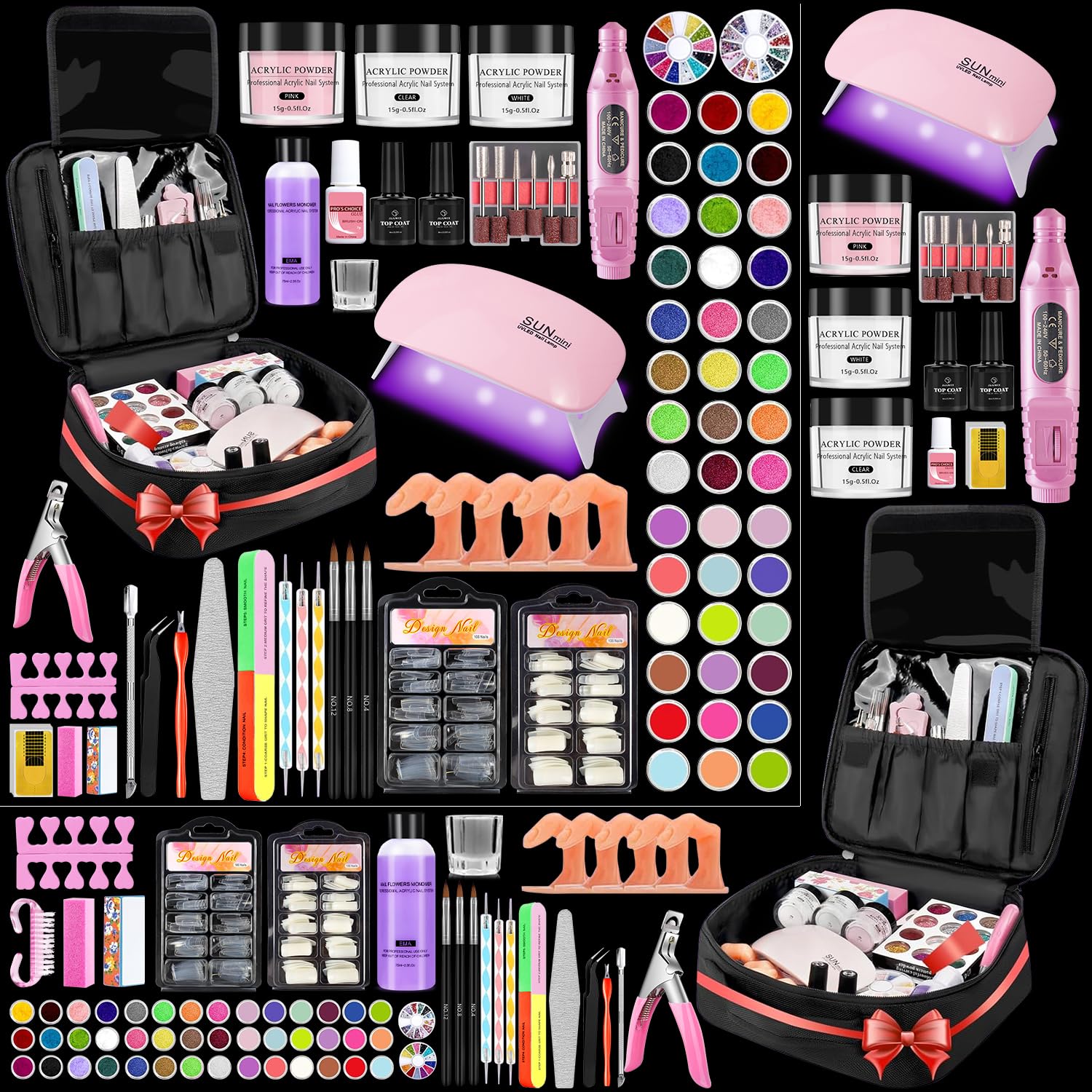 Quaferen professional nail kit contents showcase a complete at-home acrylic manicure setup.