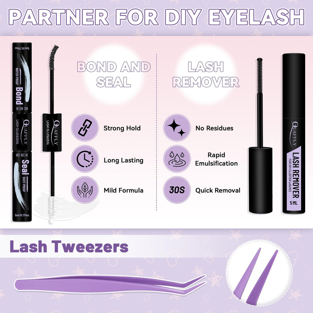 QUAFFLY lash application tray arrangement illustrating versatile looks