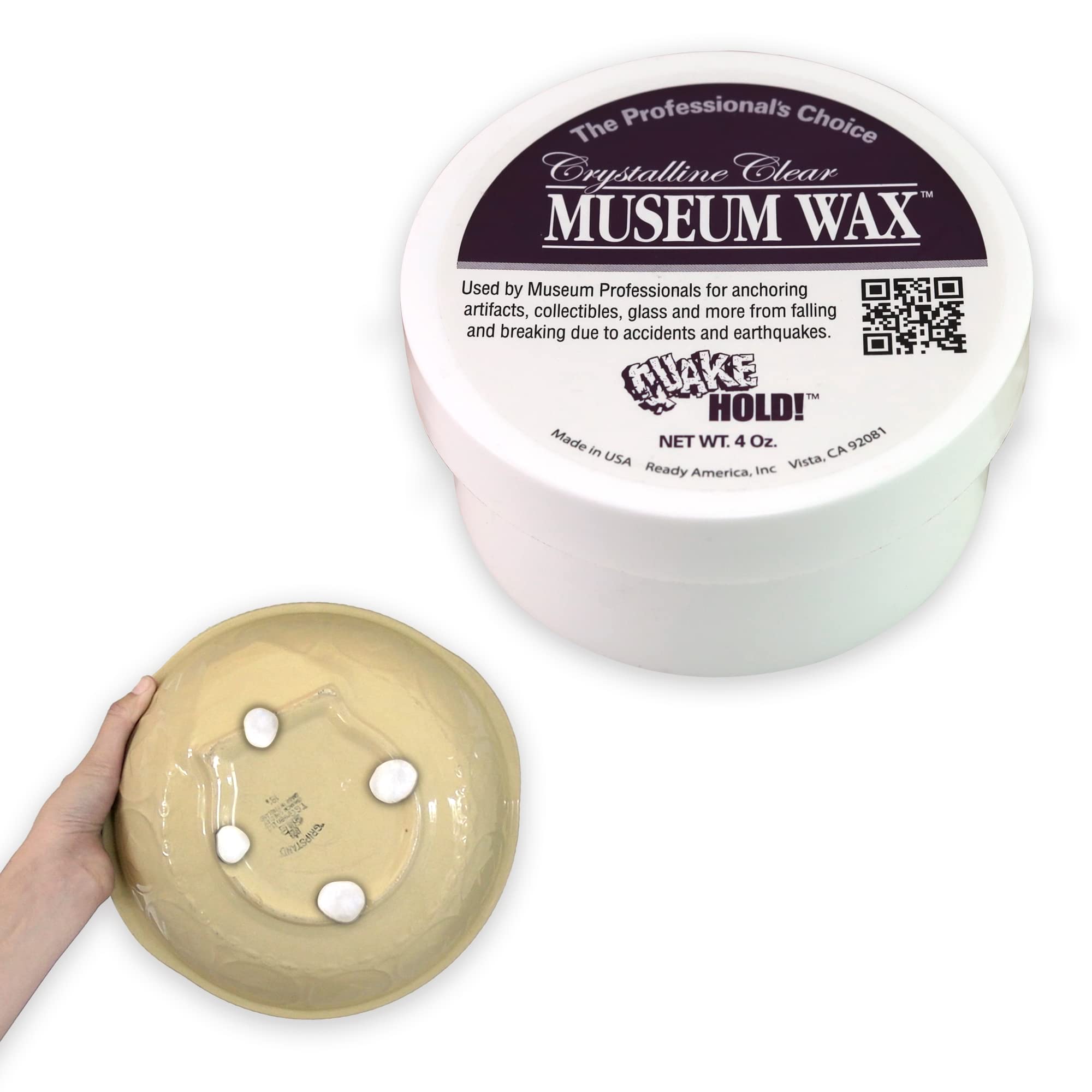 Quakehold! museum wax being scooped to secure a fragile collectible.