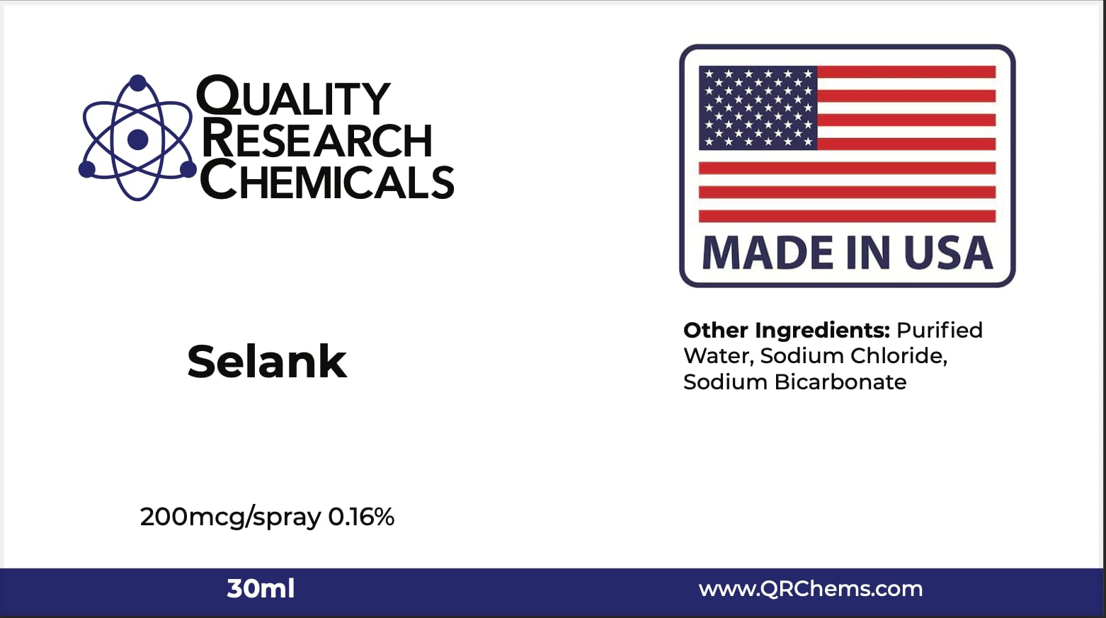 QUALITY RESEARCH CHEMICALS Selank 0.16% solution image highlighting formulation clarity.