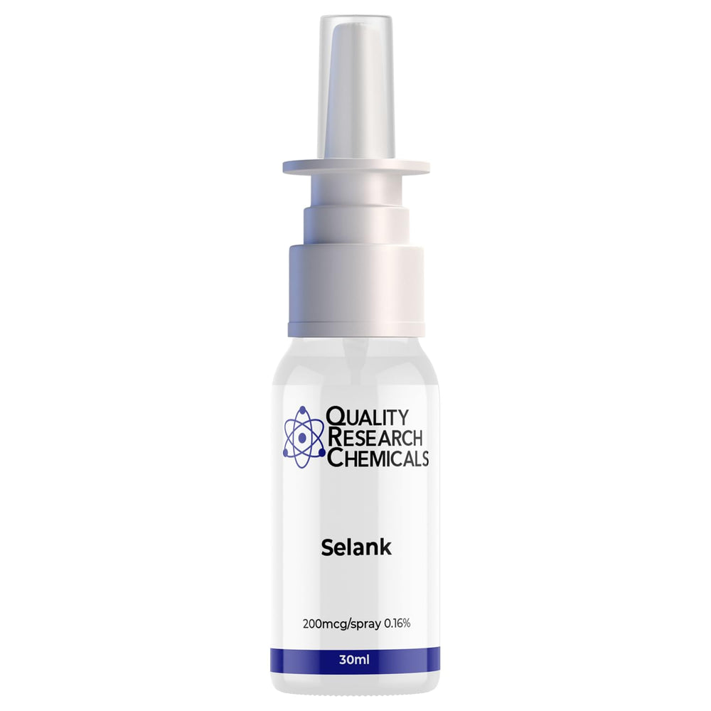 QUALITY RESEARCH CHEMICALS Selank spray dose close-up shows 200mcg per spray.