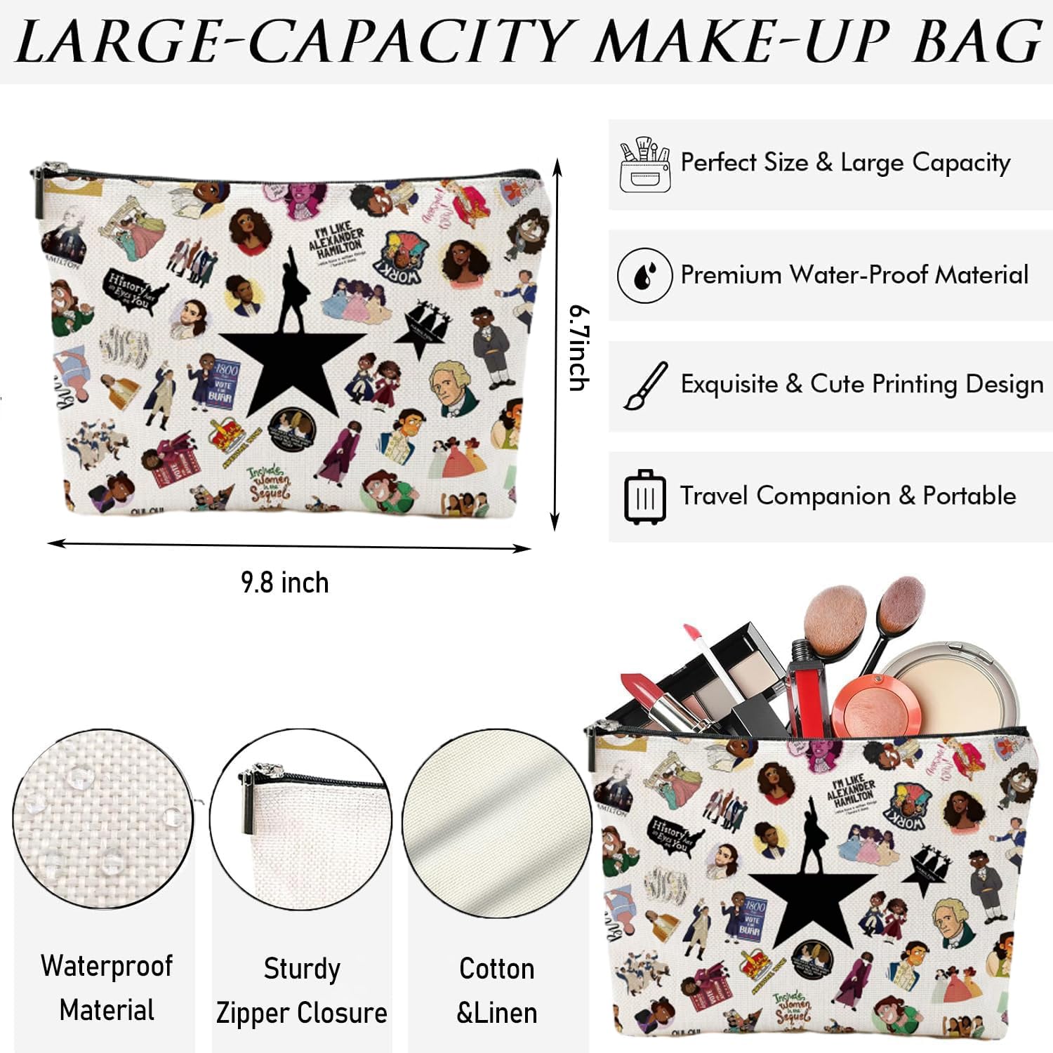 QualityLife organizador cosméticos de lino impermeable, ideal para viaje diario.