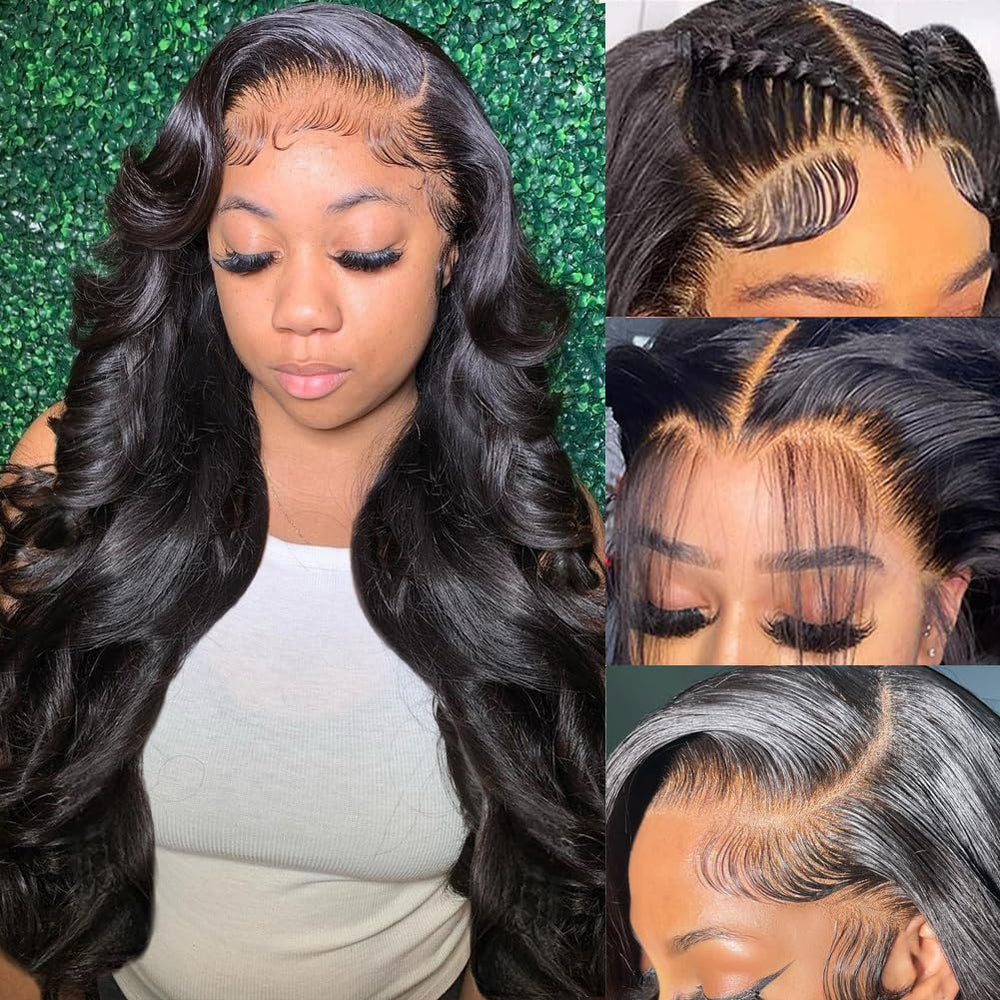 QUANDIAN 28-inch body wave lace-front wig in natural color for versatile styling.