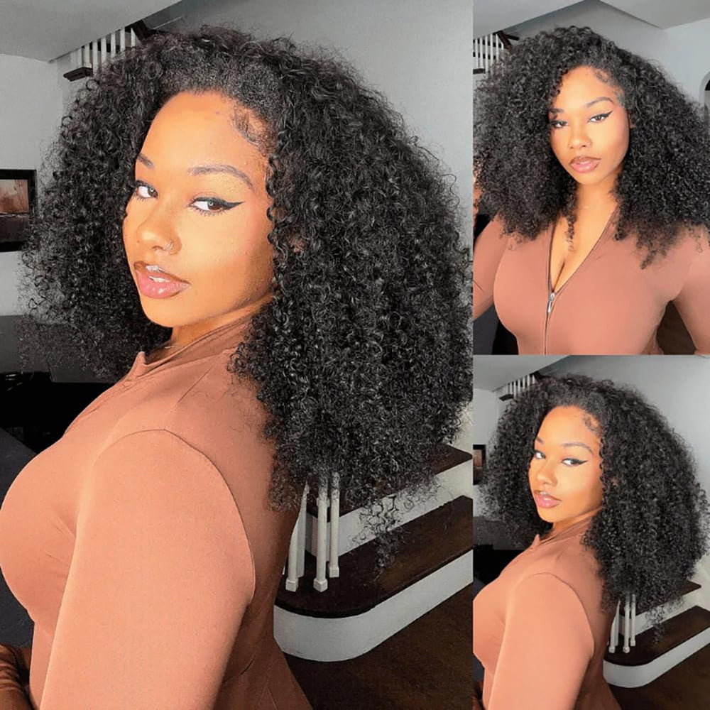 QUANDIAN Kinky Curly Half Wig with drawstring-adjustable cap fits comfortable all day.