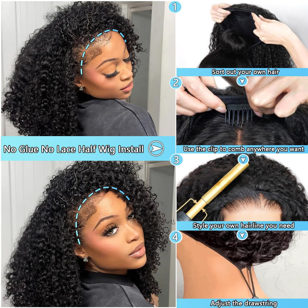 QUANDIAN Kinky Curly Half Wig invisible hairline creates seamless natural blend.
